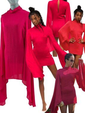 🆕 RAT & BOA 🧿 NWOT Farrah Long Bell Sleeve Mini Dress, Bold Pink - Sz S